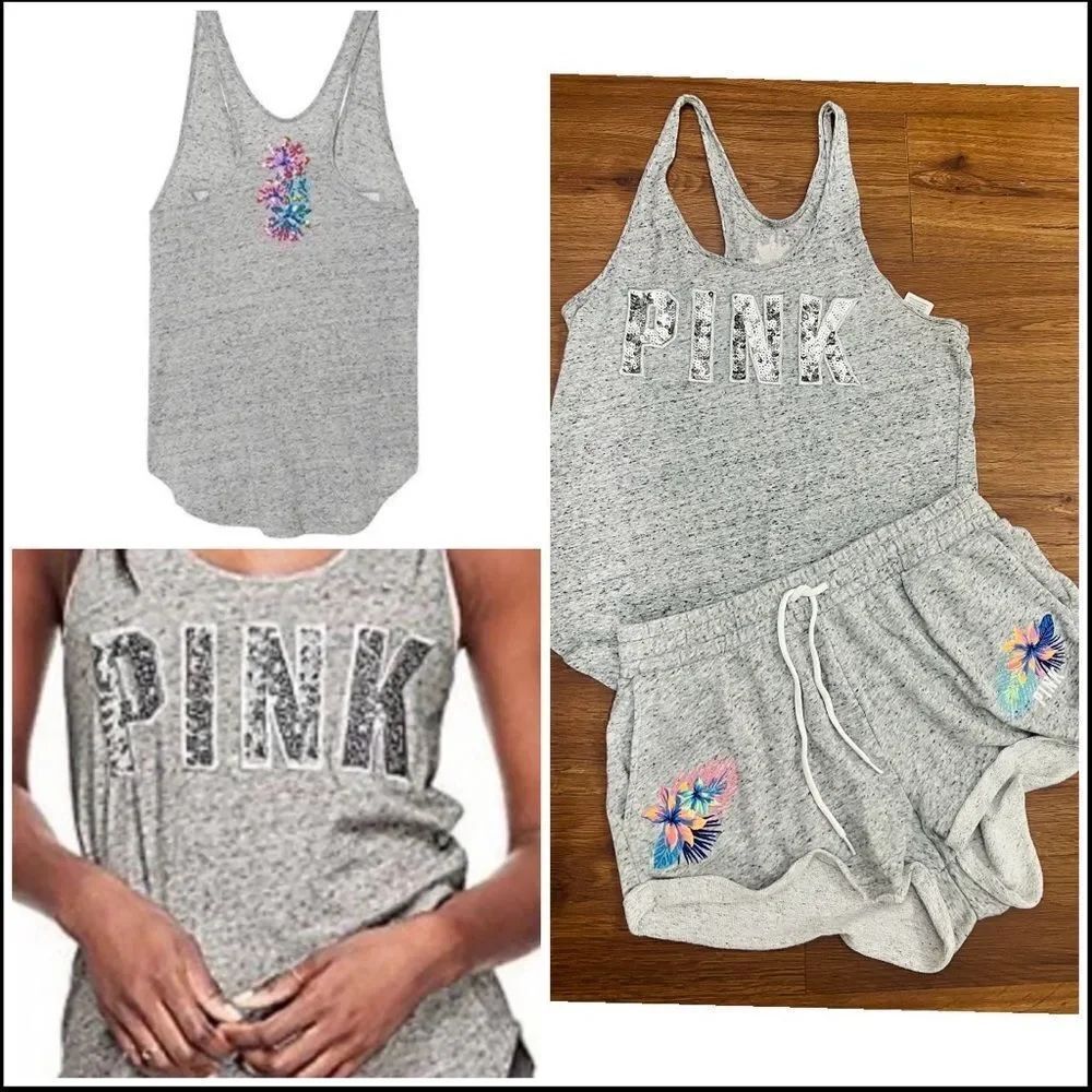 VS PINK HIBISCUS BLING TANK /
SHORTS SET M